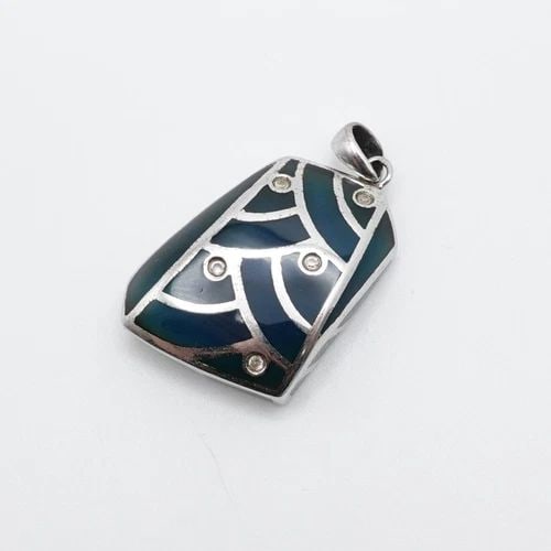 STERLING SILVER CLEAR CZ CUBIC ZIRCONIA CLEAR BLUE GREEN GEOMETRIC PENDANT 1.5": STERLING SILVER CLEAR CZ CUBIC ZIRCONIA CLEAR BLUE GREEN GEOMETRIC PENDANT 1.5" Sterling Silver Clear Cubic Zirconia Clear Blue Green Geometric Pendant Height - 1.5" Width - 0.90" Depth - 9mm Bail Hei