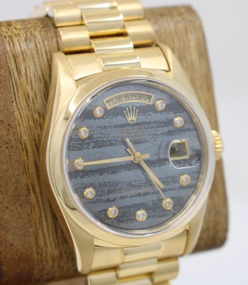 ROLEX PRESIDENT DAY-DATE 18K GOLD 36MM FERRITE DIAMOND DIAL WATCH FULL SET 18238 (1 of 2)
