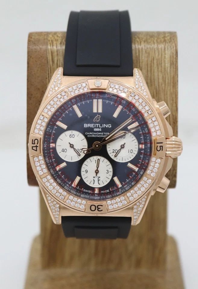 BREITLING CHRONOMAT B01 18K ROSE GOLD 42MM DIAMOND BEZEL WATCH W/BOX RB0134 (1 of 1)