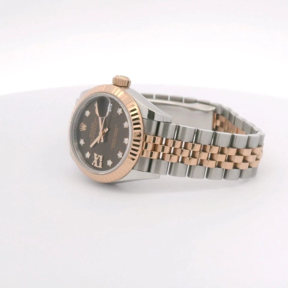 ROLEX LADY-DATEJUST 18K ROSE GOLD STEEL 28MM DIAMOND CHOCOLATE DIAL WATCH 279171: ROLEX LADY-DATEJUST 18K ROSE GOLD STEEL 28MM DIAMOND CHOCOLATE DIAL WATCH 279171 Description Rolex Lady-DateJust 18k Rose Gold Steel 28mm Diamond Chocolate Dial Watch 279171 ***Stock Photo #1*** The w