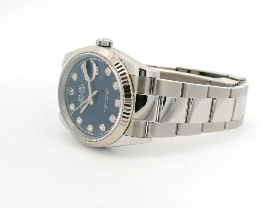 ROLEX DATEJUST STAINLESS OYSTER 36MM BLUE DIAMOND DIAL WATCH 126234 BOX PAPERS: ROLEX DATEJUST STAINLESS OYSTER 36MM BLUE DIAMOND DIAL WATCH 126234 BOX PAPERS Description Rolex Datejust Stainless Jubilee 36mm Blue Diamond Dial Watch 126234 Box Papers The watch has been used previ