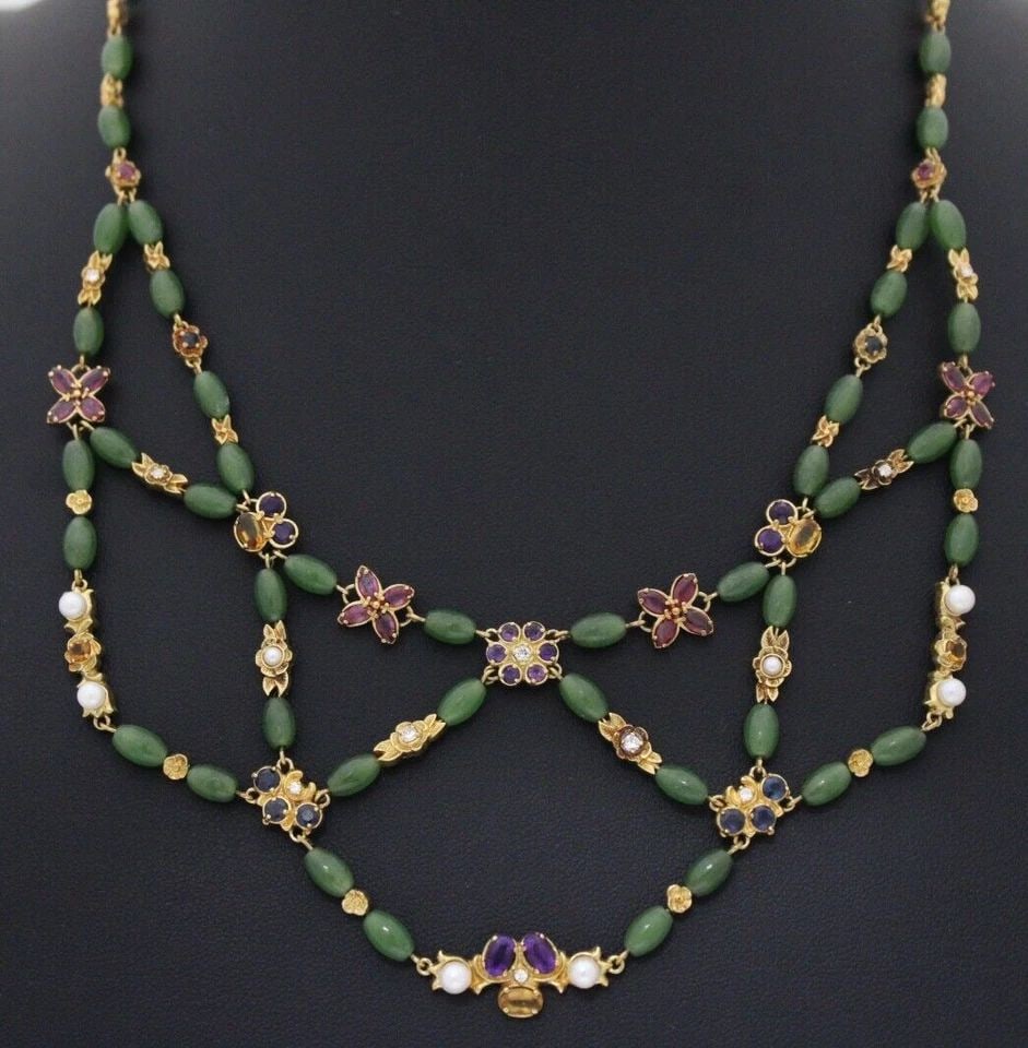 VINTAGE IGOR CARL FABERGÉ 18K YELLOW GOLD THE JEWELS OF SPRING JADE NECKLACE COA (1 of 2)