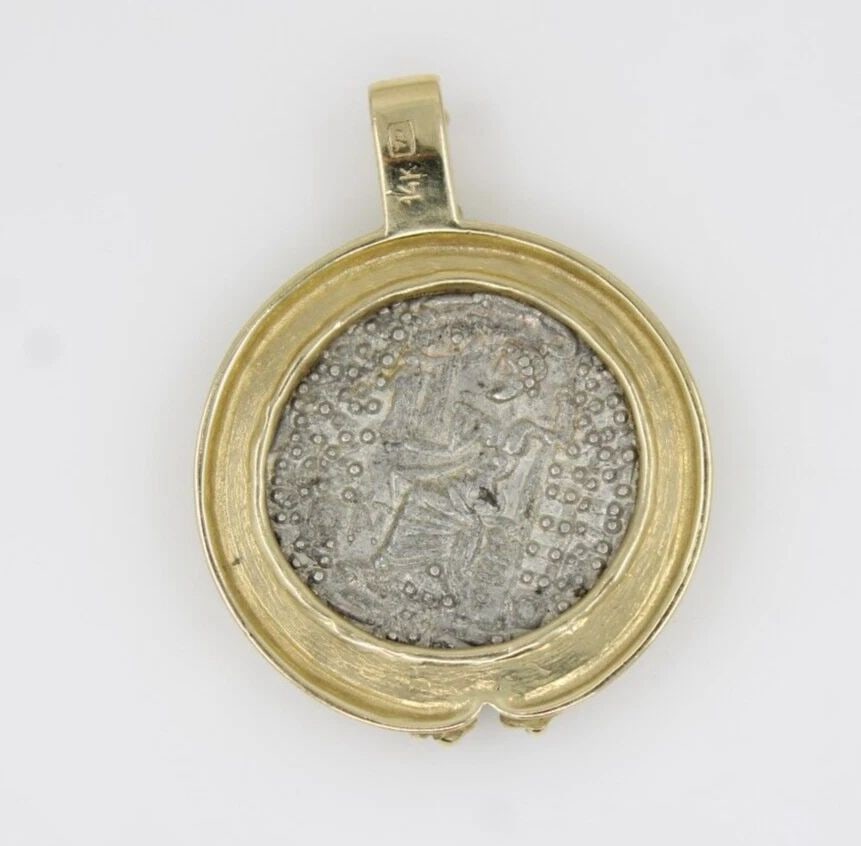 ANCIENT ROMAN JULIUS CAESAR 46-44 BC SILVER TETRADRACHM IN 14K PENDANT (1 of 2)