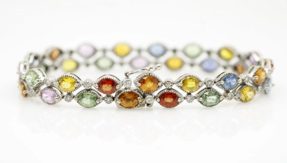 SONIA B. BITTON 18K WHITE GOLD MULTI GEMSTONES & DIAMONDS TENNIS BRACELET: SONIA B. BITTON 18K WHITE GOLD MULTI GEMSTONES & DIAMONDS TENNIS BRACELET SONIA B. BITTON 18K WHITE GOLD MULTI GEMSTONES & DIAMONDS TENNIS BRACELET Description Sonia B. Bitton 18K White Gold Multi Gem