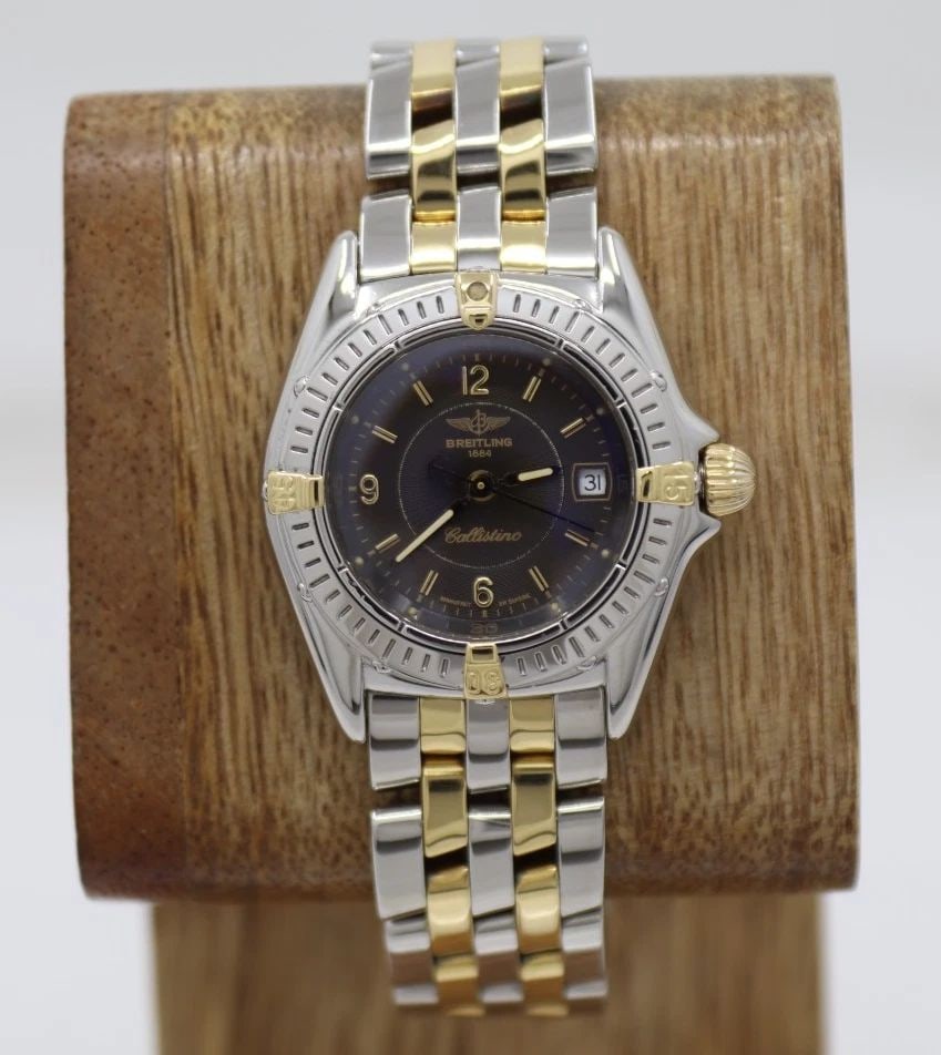 BREITLING CALLISTINO TWO TONE 28MM BROWN DATE DIAL WOMAN'S WATCH W/ BOX B52045 (1 of 2)