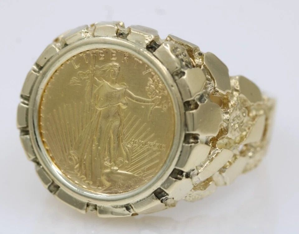 1989 $5 AMERICAN EAGLE 1/10 OZ GOLD COIN IN 14K YELLOW GOLD RING SIZE 11 - 12.1G (1 of 2)