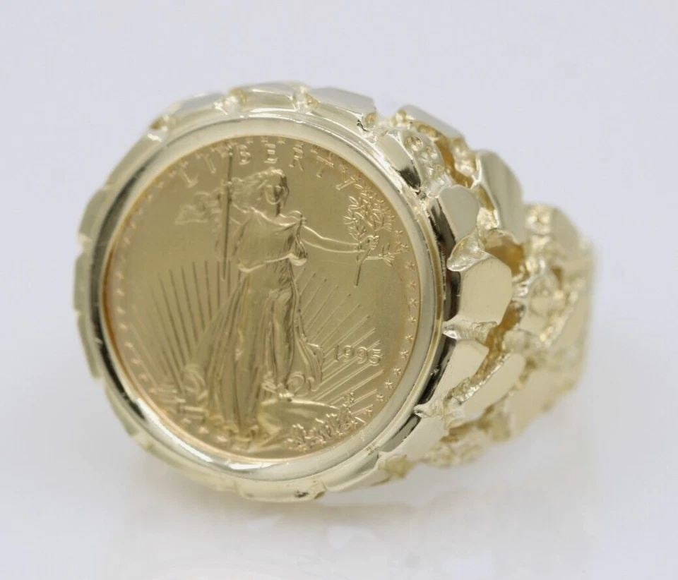 1995 $5 AMERICAN EAGLE 1/10OZ GOLD COIN IN 14K YELLOW GOLD RING SIZE 9.5 - 11.2G (1 of 2)