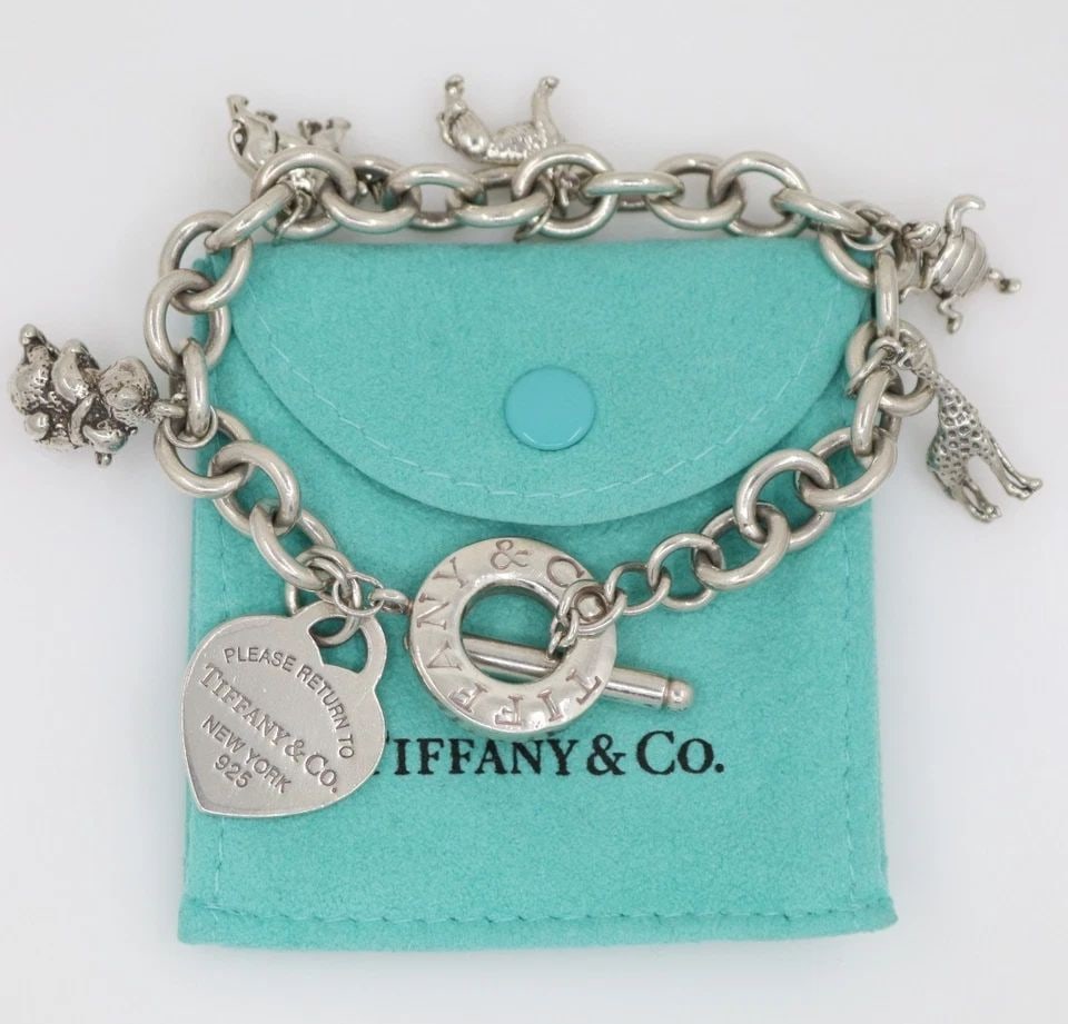 RARE TIFFANY & CO. STERLING SILVER HEART TAG TOGGLE ANIMAL CHARM BRACELET (1 of 1)