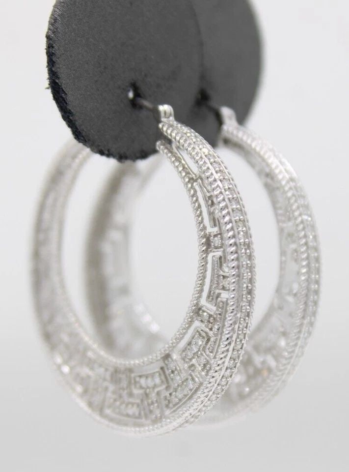 14K WHITE GOLD NATURAL DIAMOND HOOP EARRINGS 1.5" ~ 12.4 GRAMS: 14K WHITE GOLD NATURAL DIAMOND HOOP EARRINGS 1.5" ~ 12.4 GRAMS 14K WHITE GOLD NATURAL DIAMOND HOOP EARRINGS 1.5" ~ 12.4 GRAMS Description 14K White Gold Natural Diamond Hoop Earrings Earrings are in g