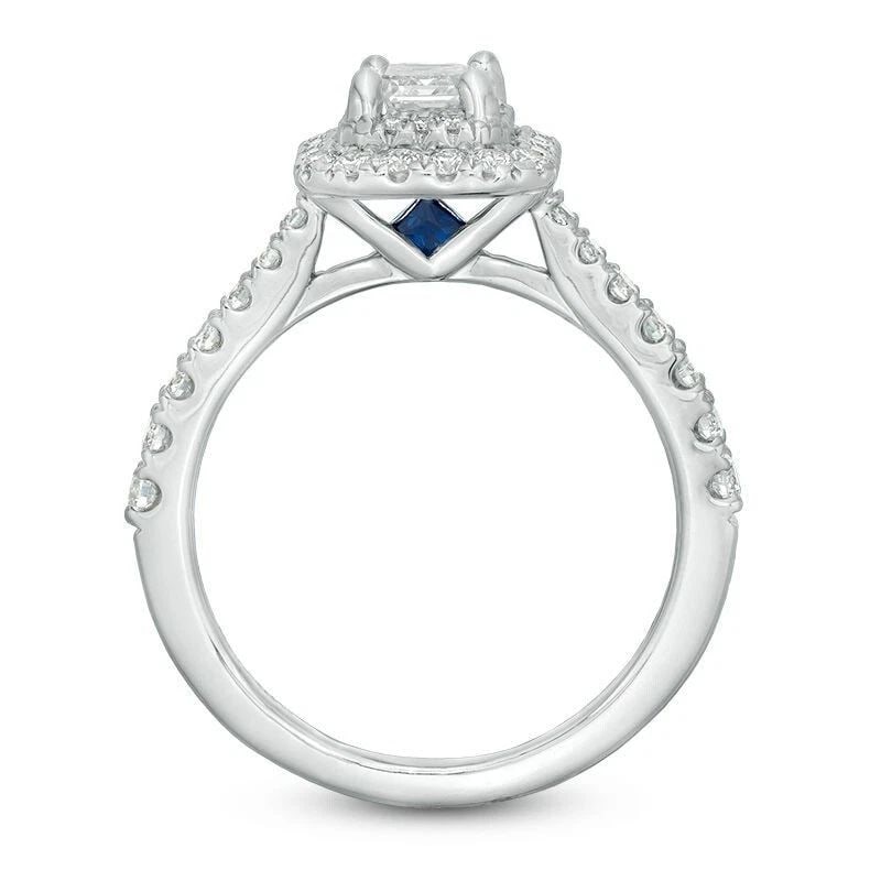 VERA WANG 14K WHITE GOLD 1.33 CT NATURAL EMERALD CUT DOUBLE HALO ENGAGEMENT RING (1 of 2)