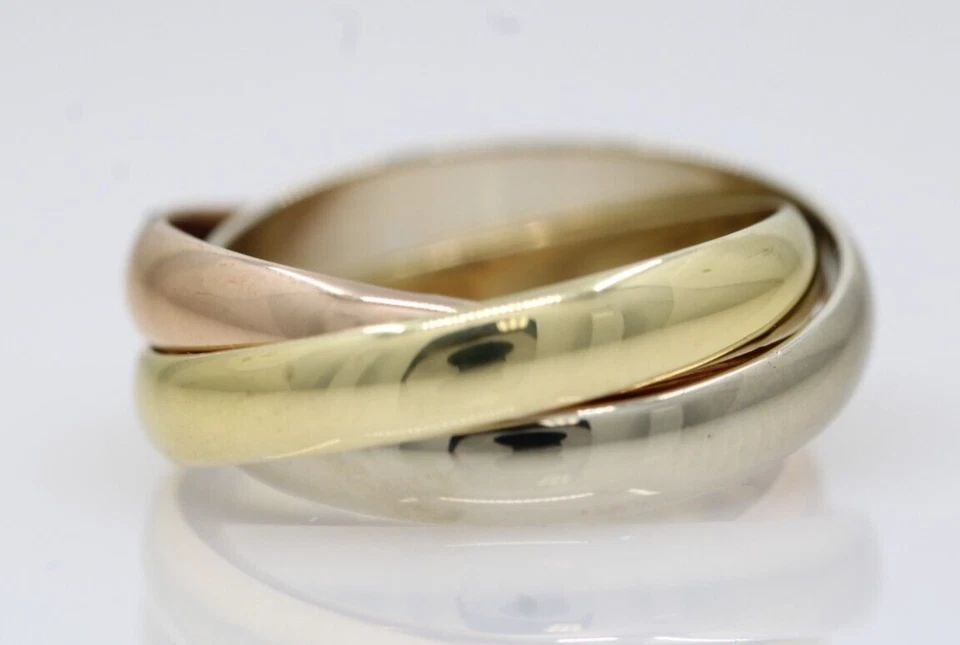 CARTIER 18K YELLOW, ROSE, WHITE GOLD ETERNITY TRINITY RING SIZE 6 / 52 - 7.1 G (1 of 2)