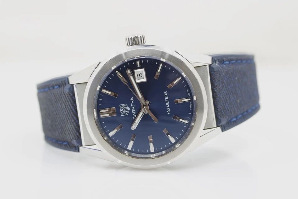TAG HEUER CARRERA 36MM NAVY DATE DIAL QUARTZ WATCH W/ BLUE BAND WBG1310.FT6115 (1 of 2)