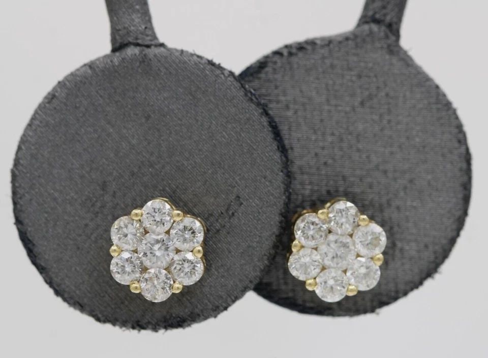 ICEBOX 18K YELLOW GOLD 1.5 TCW NATURAL DIAMOND FLOWER CLUSTER STUD EARRINGS (1 of 2)