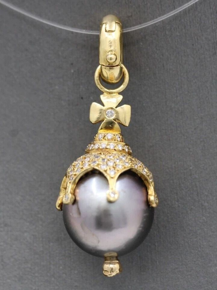 ERICA COURTNEY 18K YELLOW GOLD TAHITIAN PEARL & DIAMONDS PENDANT CHARM 8 GR: ERICA COURTNEY 18K YELLOW GOLD TAHITIAN PEARL & DIAMONDS PENDANT CHARM 8 GR ERICA COURTNEY 18K YELLOW GOLD TAHITIAN PEARL & DIAMONDS PENDANT CHARM 8 GR Description Erica Courtney 18K Yellow Gold Tahit