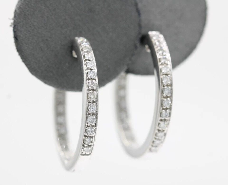 SONIA B. BITTON 14K WHITE GOLD NATURAL DIAMOND INSIDE OUTSIDE HOOP EARRINGS (1 of 2)