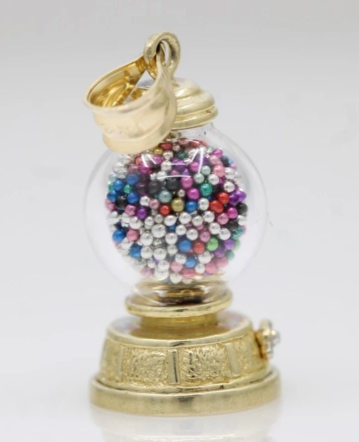 14K YELLOW GOLD 3D MOVEABLE GUMBALL MACHINE GLASS PENDANT (1 of 2)