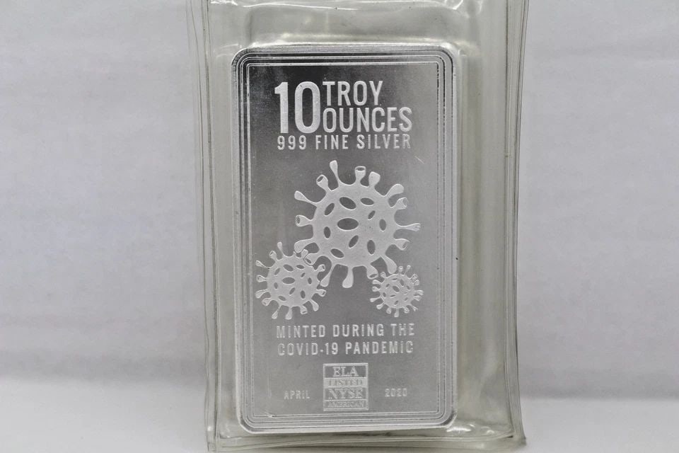 10 OZ .999 FINE SILVER BAR - ENVELA CORP - COVID 2020 VIRUS PANDEMIC APRIL: 10 OZ .999 FINE SILVER BAR - ENVELA CORP - COVID 2020 VIRUS PANDEMIC APRIL Description 10 Oz .999 Fine Silver Bar - Envela Corp - COVID 2020 Virus Pandemic April Bullion is uncirculated condition. Pac