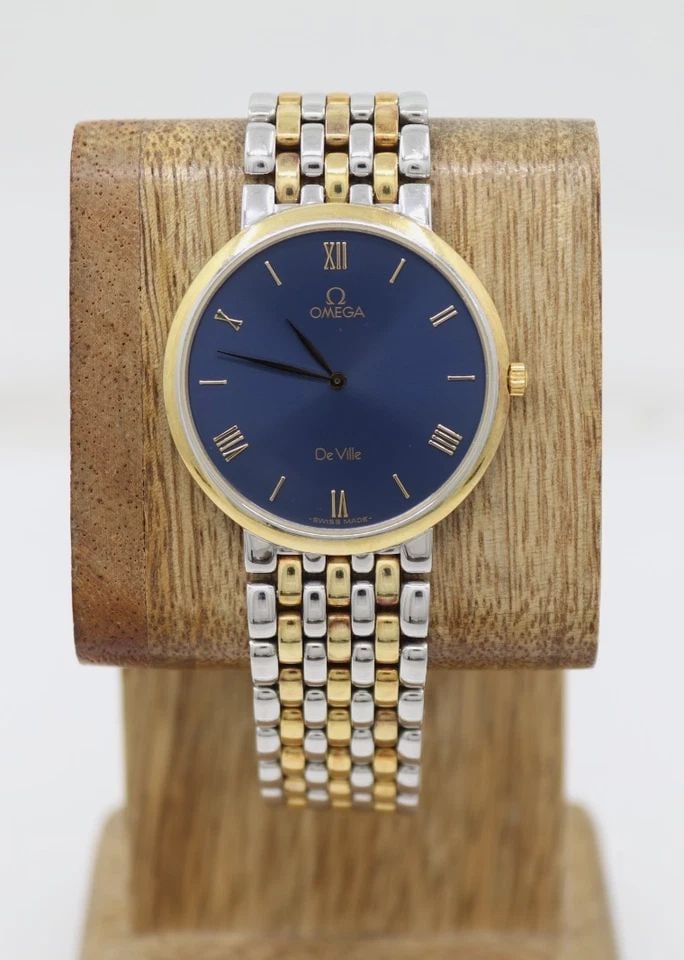 OMEGA DEVILLE TWO-TONE 32MM BLUE DIAL STAINLESS STEEL QUARTZ WATCH 395.2378 (1 of 2)