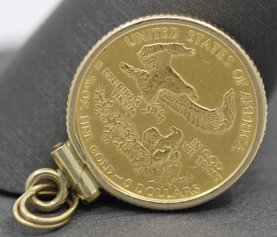 1991 $5 AMERICAN GOLD EAGLE 1/10 OZ COIN IN 14K PENDANT (1 of 2)