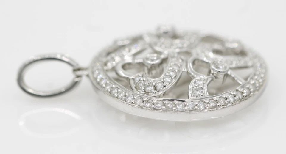 SONIA B. BITTON 18K WHITE GOLD NATURAL DIAMOND HEART CIRCLE PENDANT 1.1" ~ 3.6 G (1 of 2)