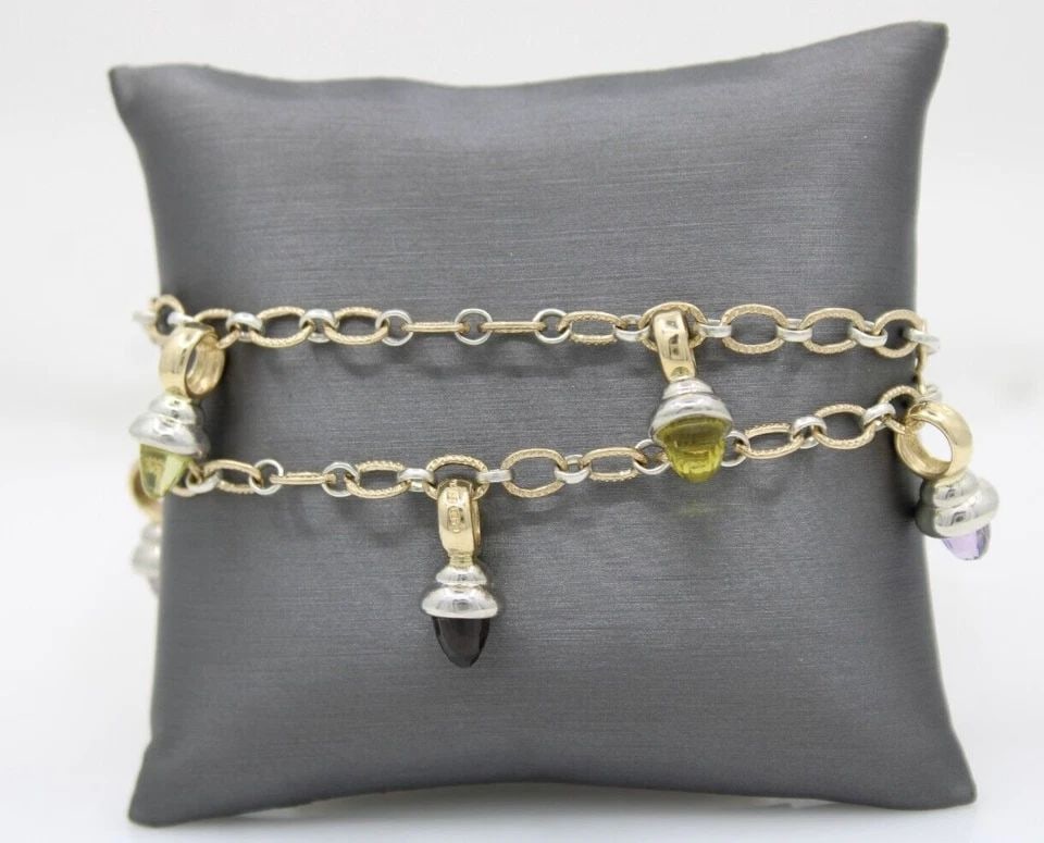 PETER BRAMS 14K GOLD & STERLING TWO-TONE MULTICOLOR GEMSTONE BRACELET 7" ~ 26.3G: PETER BRAMS 14K GOLD & STERLING TWO-TONE MULTICOLOR GEMSTONE BRACELET 7" ~ 26.3G PETER BRAMS 14K GOLD & STERLING TWO-TONE MULTICOLOR GEMSTONE BRACELET 7" ~ 26.3G Description Peter Brams 14K Gold & Ste
