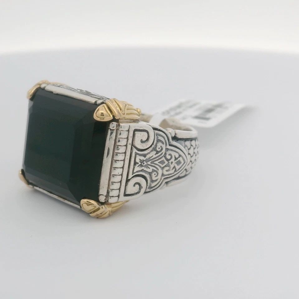 KONSTANTINO STERLING SILVER & 18K YELLOW GOLD ONYX SPARTA COCKTAIL RING SIZE 10: KONSTANTINO STERLING SILVER & 18K YELLOW GOLD ONYX SPARTA COCKTAIL RING SIZE 10 Description Konstantino Sterling Silver & 18K Yellow Gold Onyx Sparta Cocktail Ring Ring is in good condition. May show 