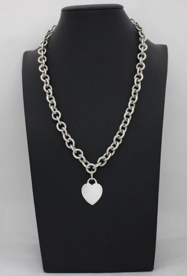 TIFFANY & CO. STERLING SILVER 10MM LINK HEART TAG NECKLACE 19" ~ 87 GRAMS (1 of 1)