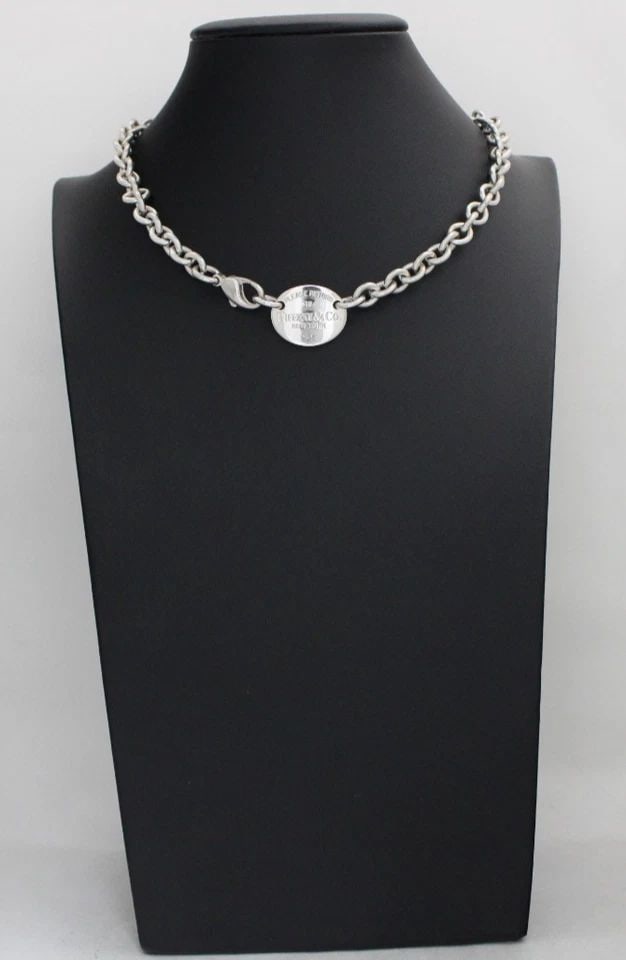 TIFFANY & CO. STERLING SILVER "RETURN TO TIFFANY" OVAL TAG NECKLACE 16" W/ POUCH (1 of 2)