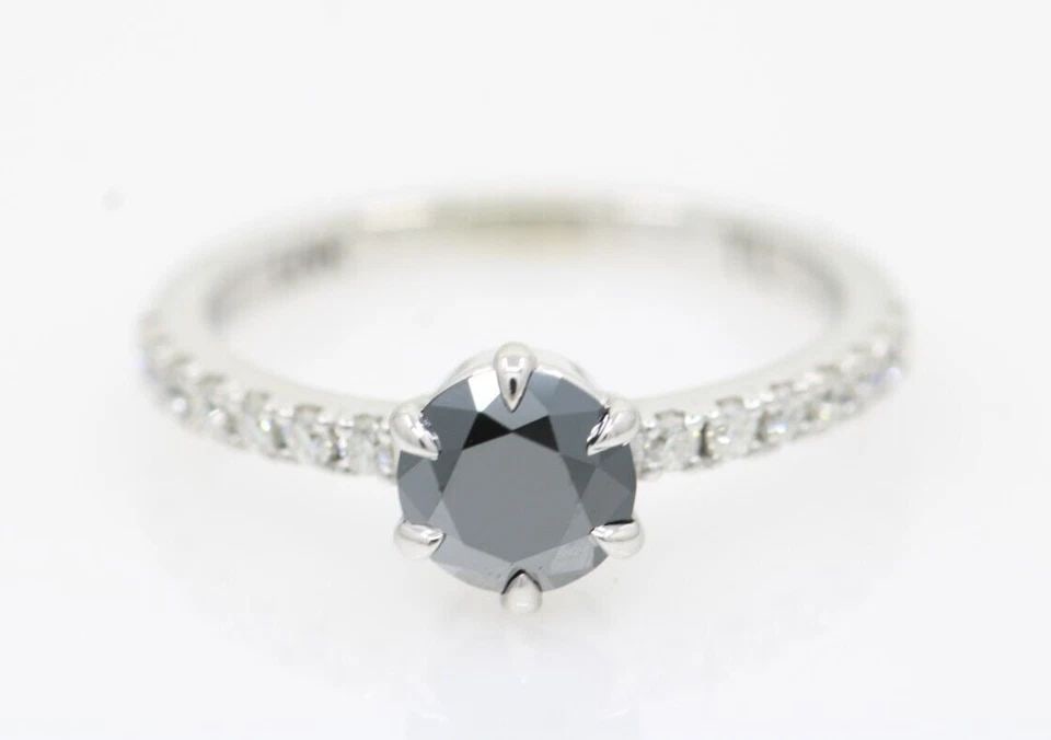 DESIGNER 10K WHITE GOLD 1.25 TCW NATURAL BLACK DIAMOND RING SIZE 7.5 - 2.9 GRAMS (1 of 2)