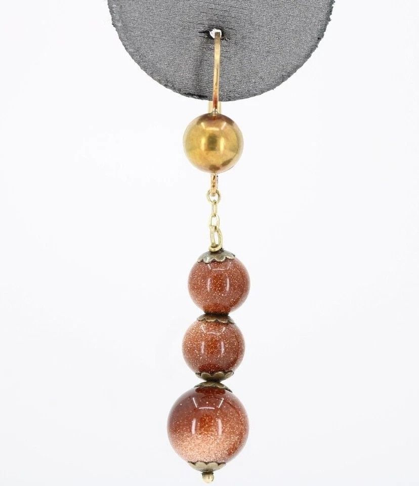 VINTAGE 18K YELLOW GOLD BROWN DIAMOND GOLDSTONE DANGLE LEVER BACK EARRINGS 4.1G: VINTAGE 18K YELLOW GOLD BROWN DIAMOND GOLDSTONE DANGLE LEVER BACK EARRINGS 4.1G VINTAGE 18K YELLOW GOLD BROWN DIAMOND GOLDSTONE DANGLE LEVER BACK EARRINGS 4.1G Description Vintage 18k Yellow Gold Brow