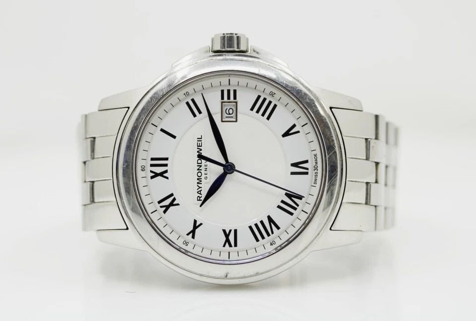 RAYMOND WEIL GENEVE STAINLESS STEEL 42MM WHITE DIAL SAPPHIRE CRYSTAL WATCH 5578 (1 of 2)