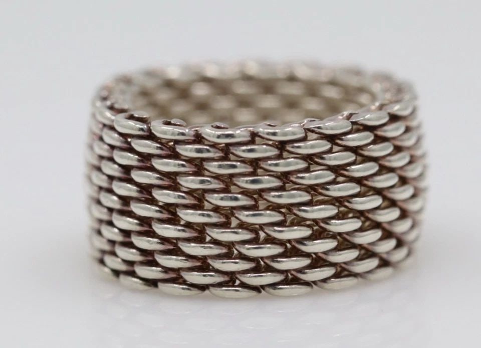 TIFFANY & CO. STERLING SILVER 10MM SOMERSET MESH BAND RING SIZE 5 (1 of 2)