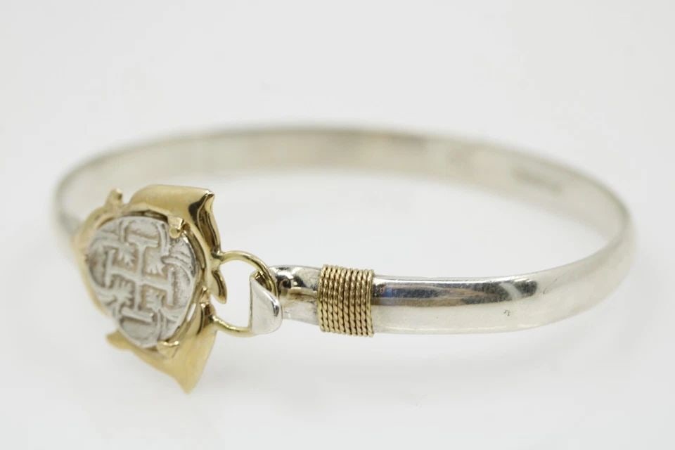 STERLING SILVER & 14K GOLD SUNKEN TREASURE SHIPWRECK COIN HOOK BRACELET (1 of 2)