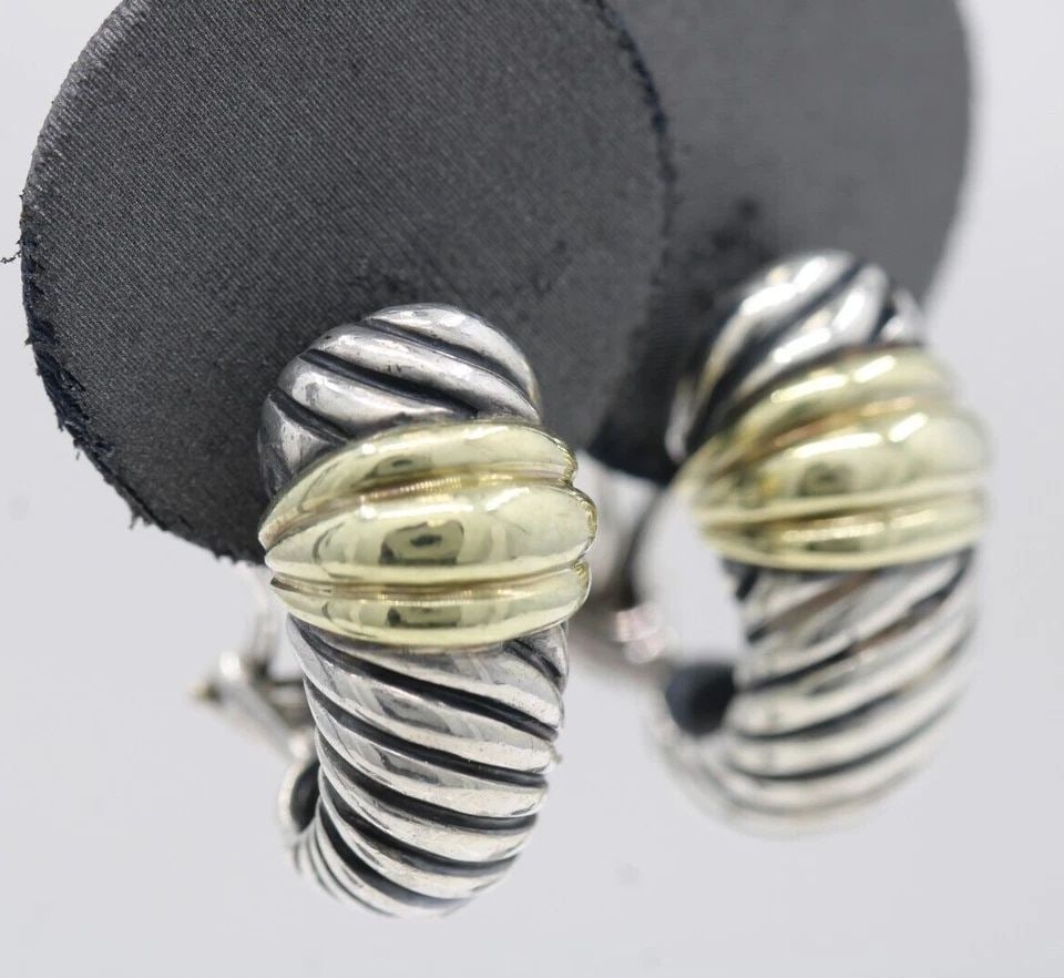 DAVID YURMAN STERLING SILVER & 14K YELLOW GOLD SHRIMP CABLE OMEGA BACK EARRINGS (1 of 2)