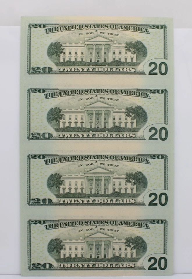 UNCUT SHEET OF FOUR (4) $20 TWENTY DOLLAR BILLS - 2004 A STAR NOTE UNCIRCULATED (1 of 2)