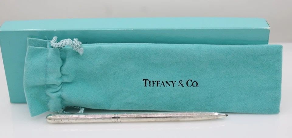 TIFFANY & CO. STERLING SILVER BALLPOINT PEN GERMANY W/ BOX & POUCH (1 of 2)