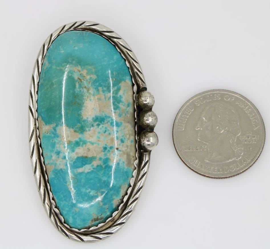 NAVAJO ROY BUCK STERLING SILVER TURQUOISE BOLO TIE PENDANT 2.25" ~ 28G (1 of 2)