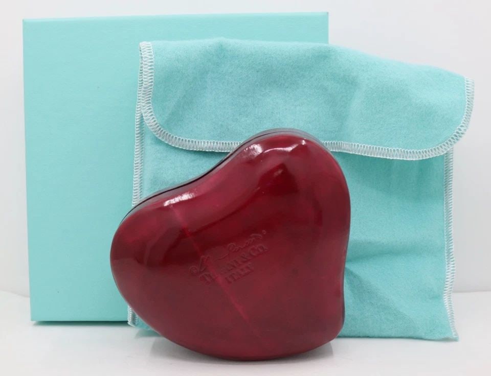 TIFFANY & CO. ELSA PERETTI LEATHER HEART BOX W/ BOX & POUCH 4" (1 of 2)