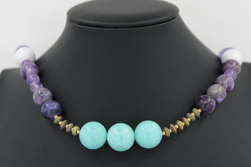 GEMS EN VOGUE MICHAEL VALITUTTI STERLING TURQUOISE GEMSTONE BEADED 34" NECKLACE: GEMS EN VOGUE MICHAEL VALITUTTI STERLING TURQUOISE GEMSTONE BEADED 34" NECKLACE Description Gems En Vogue Michael Valitutti Sterling Silver Turquoise Amethyst Gemstone Beaded 34" Necklace Item is in g