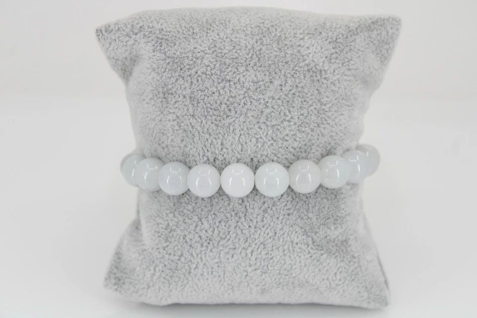JADE JADEITE ANTIQUE WHITE 9.5MM BEAD BRACELET FITS 7" ~ 30.8 G FREE SHIPPING!! (1 of 2)