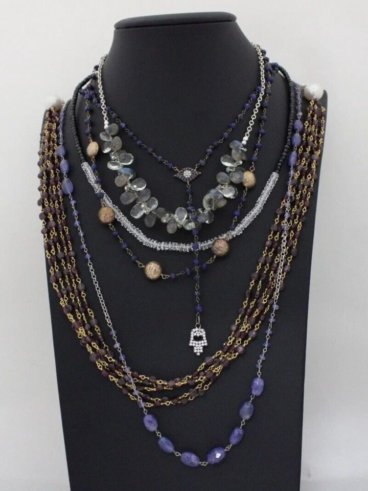 DESIGNER STERLING SILVER MULTI COLOR MULTI STONE CHAIN NECKLACES SET OF 6 (1 of 2)