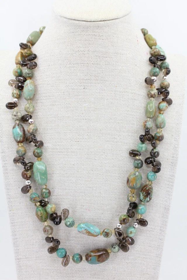 JAY KING DTR STERLING 2 STRAND NATURAL TURQUOISE & GEMSTONE BEAD 18" NECKLACE (1 of 2)