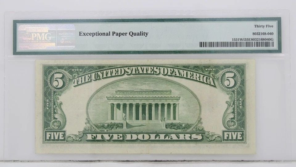 $5 1928F LEGAL TENDER NOTE FR#1531WI WIDE I IA BLOCK PMG 35 EPQ CHOICE VERY FINE (1 of 2)
