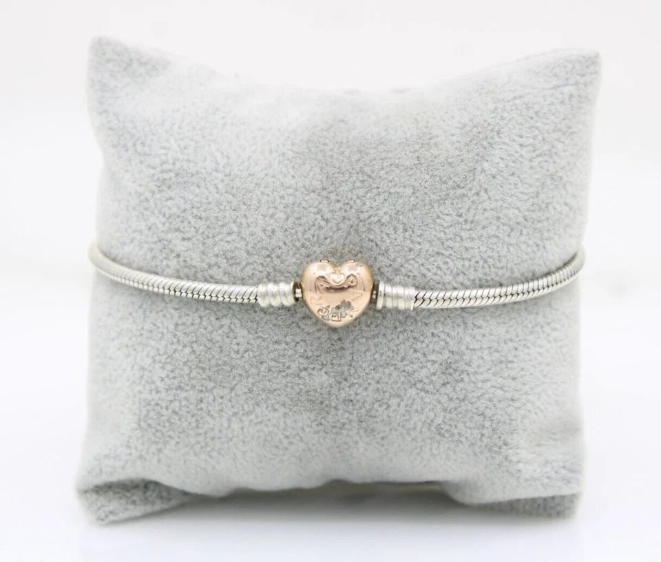 PANDORA MOMENTS TWO-TONE HEART CLASP SNAKE CHAIN BRACELET 568707C00 ~ 23CM / 9" (1 of 2)