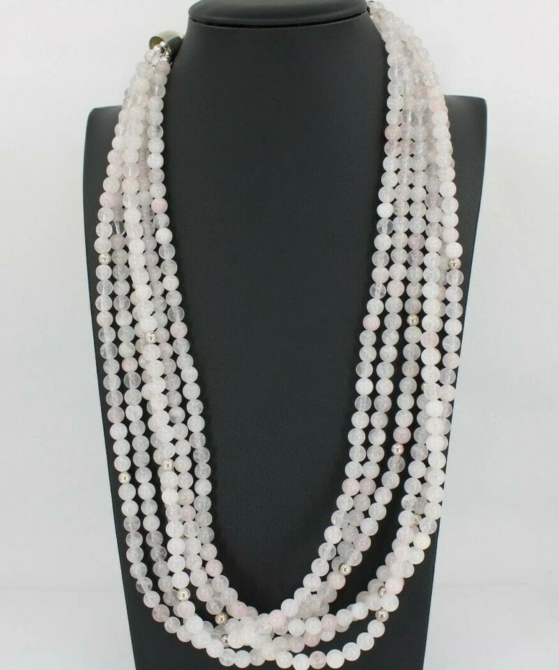 DTR JAY KING STERLING SILVER 7 STRAND ROSE QUARTZ GEMSTONE NECKLACE 24-27" (1 of 2)