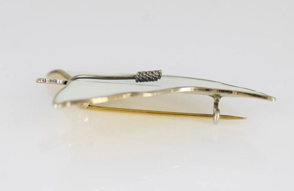 VTG O.F. HJORTCLAHL NORWEGIAN DESIGNER 925 STERLING & ENAMEL WHITE LEAF 2" PIN (1 of 2)