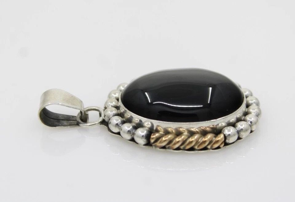 K. MONTOYA STERLING SILVER & 1/20 12K G.F. BLACK ONYX PENDANT 1.75" ~ 16.5 G (1 of 2)