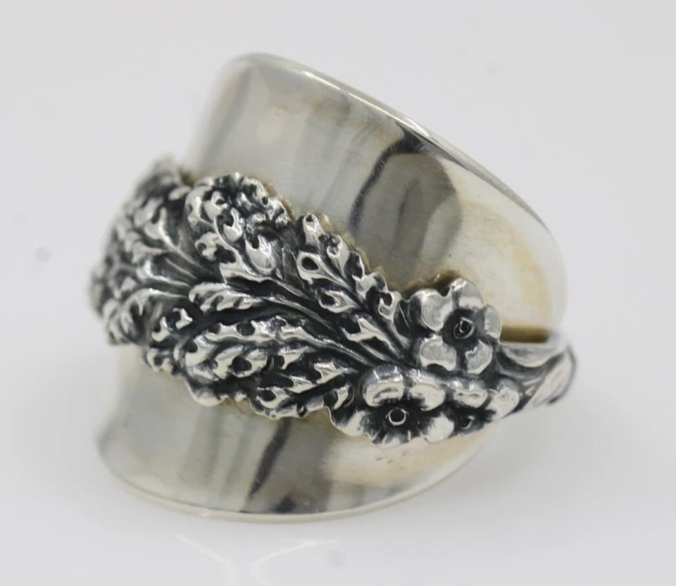 REED & BARTON STERLING SILVER HARLEQUIN FLORAL SPOON RING SIZE 9 - 10.6 GRAMS (1 of 2)