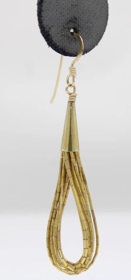 NATIVE AMERICAN LIQUID STERLING SILVER GOLD TONED 10-STRAND DANGLE EARRINGS (1 of 2)