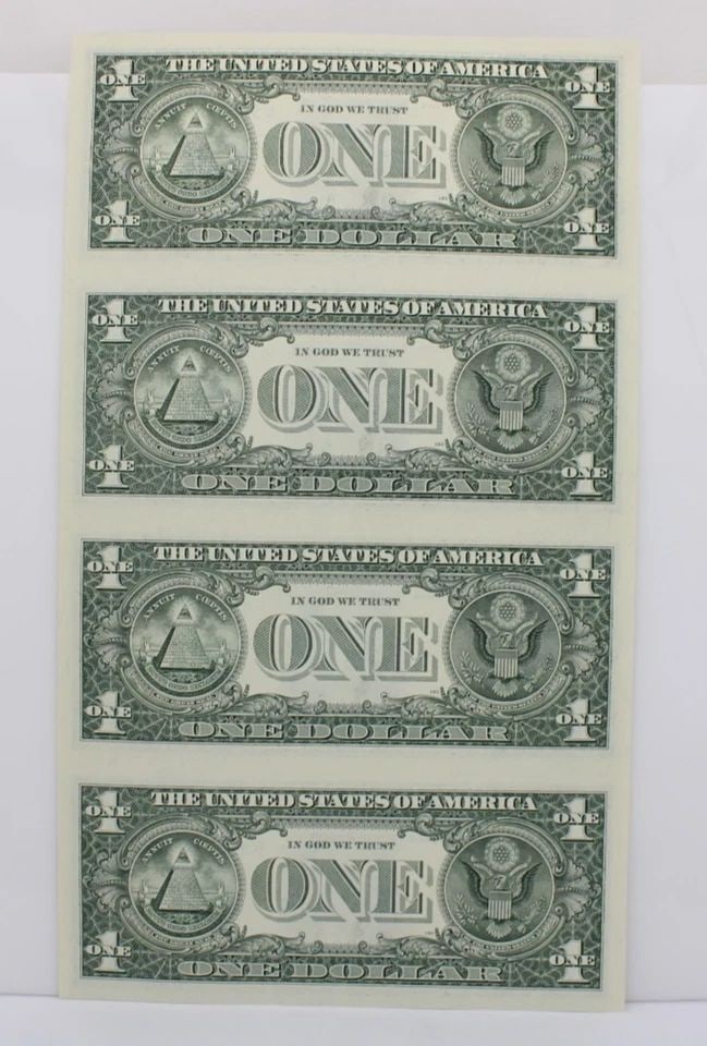 UNCUT SHEET OF FOUR (4) $1 ONE DOLLAR BILLS - SERIES 2003 UNCIRCULATED (1 of 2)